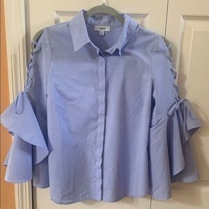 Kensie Light Blue Blouse with Lace-Up Bell Sleeves